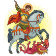 Saint George on horse slaying a dragon vector illustration