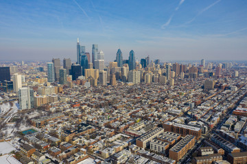 Wall Mural - Aerial far shot of Philadelphia taken with a drone