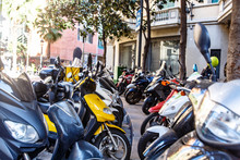 Parking Of Motor Scooters And Motorcycles In The Center Of The European City