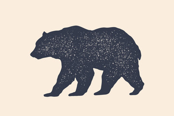 bear, silhouette. vintage logo, retro print, poster for butchery