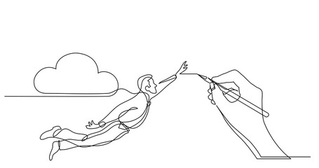 Canvas Print - hand drawing business concept sketch of man flying high in sky