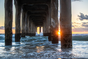 Wall Mural - Sunset from underneath pier at Manhattan Beach, California