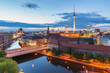Berlin Germany, high angle view sunset city skyline at Spree River