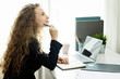 © pic for you - beautiful smiling women.business woman chatting with coworker.business woman sitting at her desk in office.