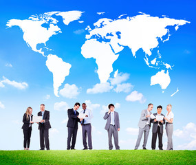 Wall Mural - Business people with a world map
