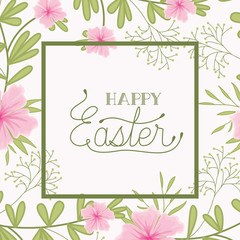 Wall Mural - happy easter frame with handmade font and flowers