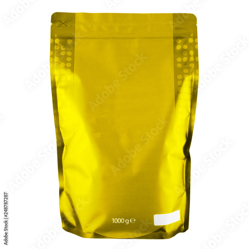 Download Blank Yellow Foil Coffee Bag Or Powder Bag Isolated On White Background Aluminium Coffee Package Packaging Template Mockup Collection Clipping Path Stock Photo Adobe Stock