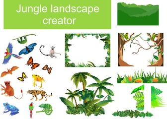 Wall Mural - Jungle scene generator mega set, vector