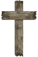 Scary Old Grunge Wooden Cemetery Cross Isolated On White Background