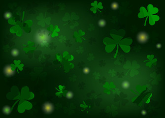 patricks background with shamrocks and lights. green colors. vector illustration.