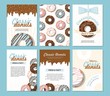 Set posters vector template with donuts. Sweet background. For bakery shop or cafe.