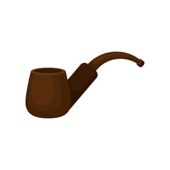 Wall Mural - Brown tobacco pipe. Vintage wooden tube. Equipment for smoking. Classic accessory for smokers. Flat vector icon