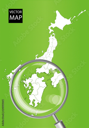 日本地図 緑 虫眼鏡で拡大された九州地方の地図 日本列島 ベクターデータ Stock ベクター Adobe Stock