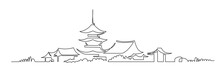 Japanese Buddhist Temple Continuous One Line Vector Drawing