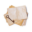 © viktoriya89 - Mock up of empty old vintage yellowed paper sheet and rust key