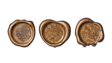 Set Of Old Vintage Golden Wax Seals Or Stamps