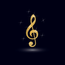 Gold Musical Notes On The Dark Background