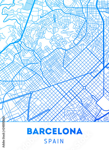 Fotomural city map of Barcelona with well organized separated layers.