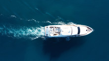 Aerial Drone Photo Of Luxury Yacht Cruise In Mediterranean Deep Blue Sea