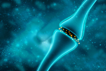Wall Mural - synapse and neuron cells sending electrical chemical signals. 3d rendering