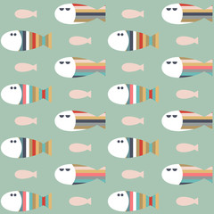 Vector seamless pattern with decorative abstract geometric fish