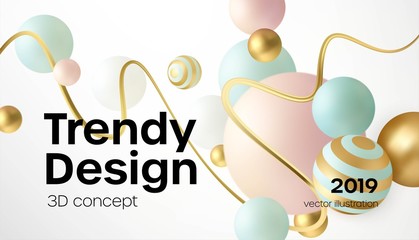 Flowing soft spheres. Abstract background with 3d geometric shapes. Modern cover design. Vector realistic illustration