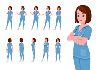 Wall Mural - Female doctor character model sheet and turnaround