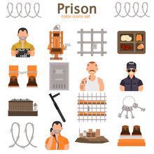 Prison Color Flat Icons Set For Web And Mobile Design