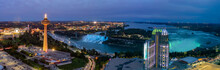Night Aerial View Of The Skylon Tower And The Beautiful Niagara Falls