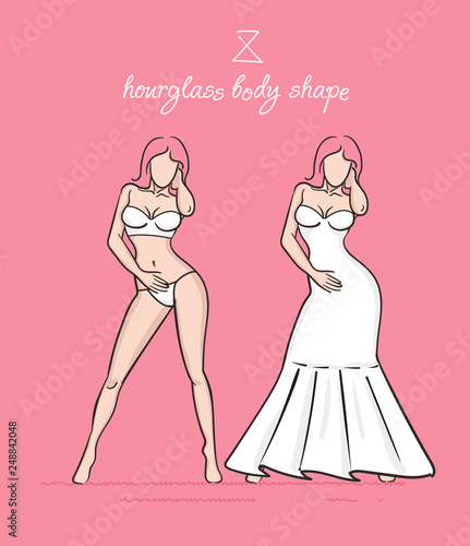 Wedding Dress Of The Hourglass Body Shape Bride S White Dress Vector Illustration Hand Drawn Sketches Of Fashion Girls In A Wedding Dress And A Swimsuit Buy This Stock Vector And Explore Similar,Sketch Doodle Drawing