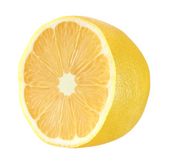 Cut the lemon half inside isolated on white background with clipping path.