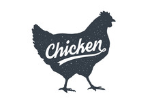 Chicken, Hen, Poultry. Lettering. Vintage Lettering, Retro Print