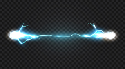 Wall Mural - realistic electric discharge, energy flow or lightning blast isolated on transparent background. vec