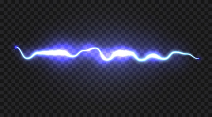 Wall Mural - realistic electric discharge, energy flow or lightning blast isolated on transparent background. vec