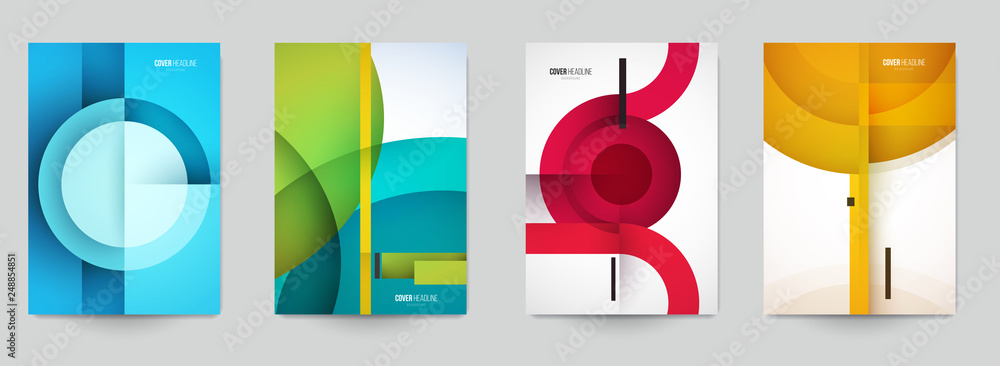 Set of minimal template in paper cut style design for branding, advertising with abstract shapes. Modern background for covers, invitations, posters, banners, flyers, placards. Vector illustration. - obrazy, fototapety, plakaty 