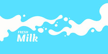Modern Poster Fresh Milk With Splashes On A Light Blue Background. Vector Illustration