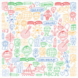 © Cepheia - Vector set of learning English language, children's drawingicons icons in doodle style. Painted, colorful, pictures on a piece of linear paper on white background.
