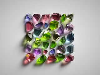 Wall Mural - 3d render, colorful spiritual crystals isolated on white background, reiki healing quartz, mystical minerals, rough nuggets, faceted fashion gemstones, semiprecious gems, square shape