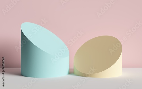 3d render, abstract background, cut cylinders, primitive geometric shapes, pa...