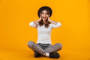 Poster - Portrait of a cheerful young woman wearing white shirt