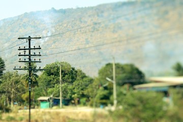 Electric pole near the mountain