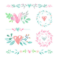 Wall Mural - Decorative love elements in watercolor style