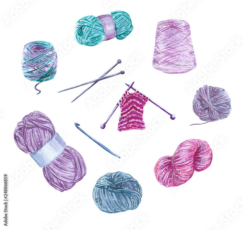 Knitting Needles And Wool Drawing