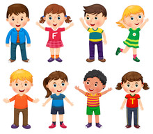 Happy Children In Different Positions Illustration
