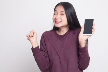 Happy Young Asian woman with mobile phone.