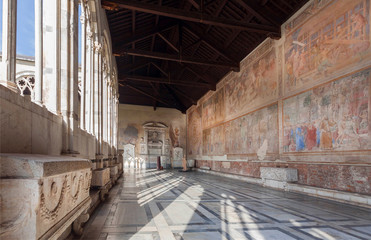 Wall Mural - Old fresco on walls of the 13th century Camposanto Monumentale, ancient cemetery of Tuscany