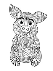 Wall Mural - Pig coloring page. Hand drawn vector illustration.