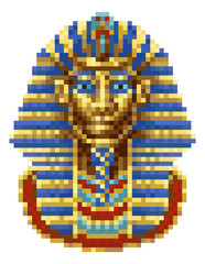 Wall Mural - Egyptian Pharaoh Mask Icon in a retro 8 bit arcade video game pixel art style.