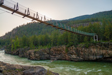 Kootenai Falls Suspension Bridge Ove The Kootenay River Near Libby Montana, USA