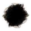 Abstract composition of black tulle material  isolated on white background. Circle shape of tulle fabric with copy space.